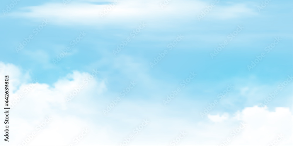 Panorama Clear blue sky and white cloud detail with copy space. Sky Landscape Background.Summer heaven with colorful clearing sky. Vector illustration.Sky clouds background. Panorama Clear blue sky and white cloud detail with copy space. Sky Landscape Background.Summer heaven with colorful clearing sky. Vector illustration.Sky clouds background.