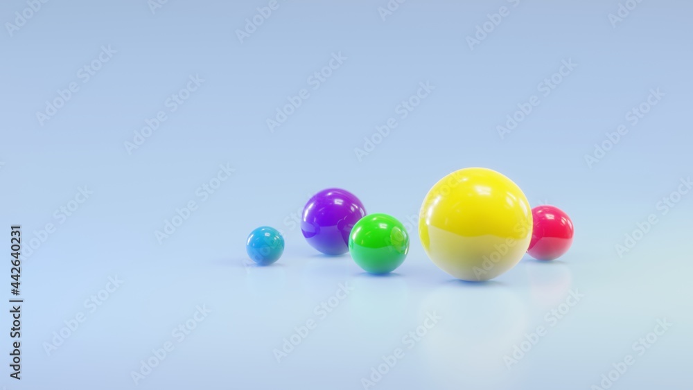 3d rendering geometric shapes background with colorful balls