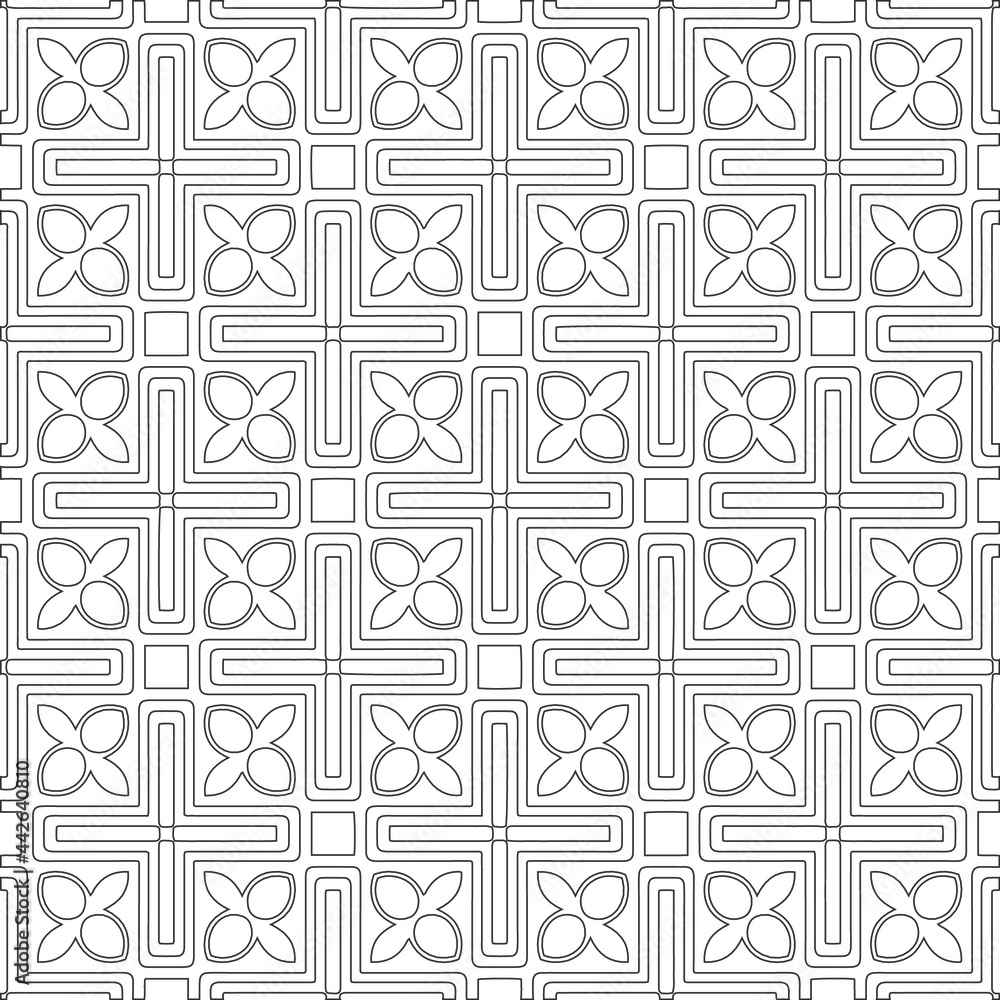 Vector pattern with symmetrical elements . Modern stylish abstract texture. Repeating geometric tiles from
striped elements.Black and white pattern. Vector pattern with symmetrical elements . Modern stylish abstract texture. Repeating geometric tiles from
striped elements.Black and white pattern.