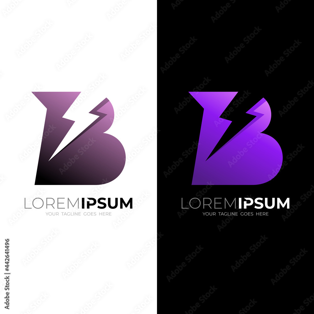 Obraz premium Letter B logo and thunder design combination, B power icon