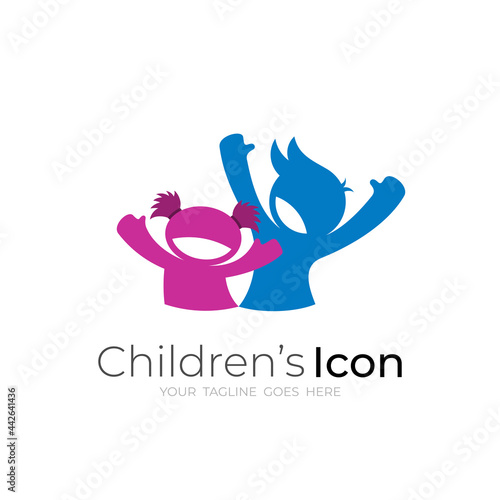 Kids logo with happy design illustration, kids care icon