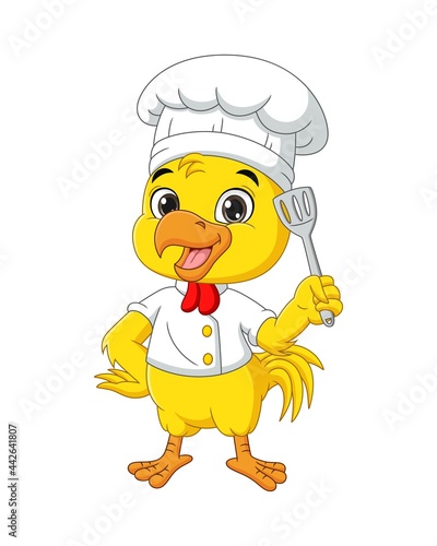 Cartoon chef chicken holding a spatula