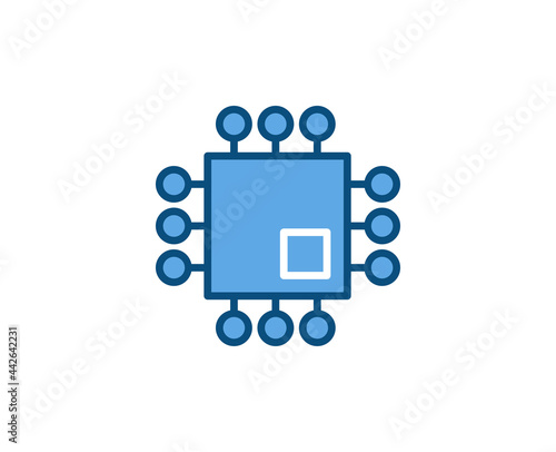 Line Microchip icon isolated on white background. Outline symbol for website design, mobile application, ui. Electronics pictogram. Vector illustration, editorial stroсk. 