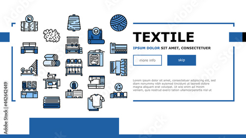 Textile Production Landing Header Vector. Silk Thread And Clothing Textile Production, Sewing Machine And Factory Industrial Equipment Illustration