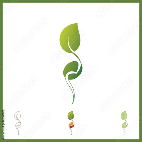 Small, leafy green seedlings on the ground. Vector drawing.