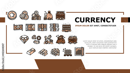 Currency Video Games Landing Header Vector. Playing Money Banknotes And Coin Steak, Gambling Gaming Smartphone Application Illustration