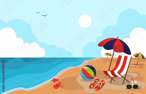 Beautiful Summer Beach Sea Nature Exotic Vacation Illustration