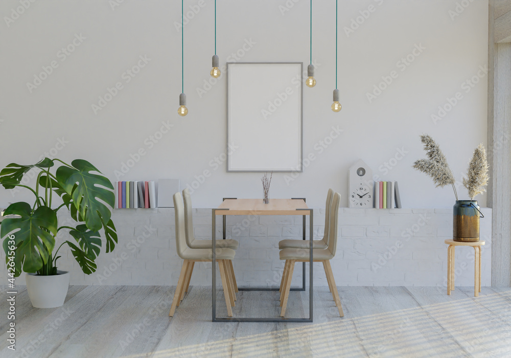 The working room consists of a workbench and a picture frame on the wall. The working room consists of a workbench and a picture frame on the wall.
