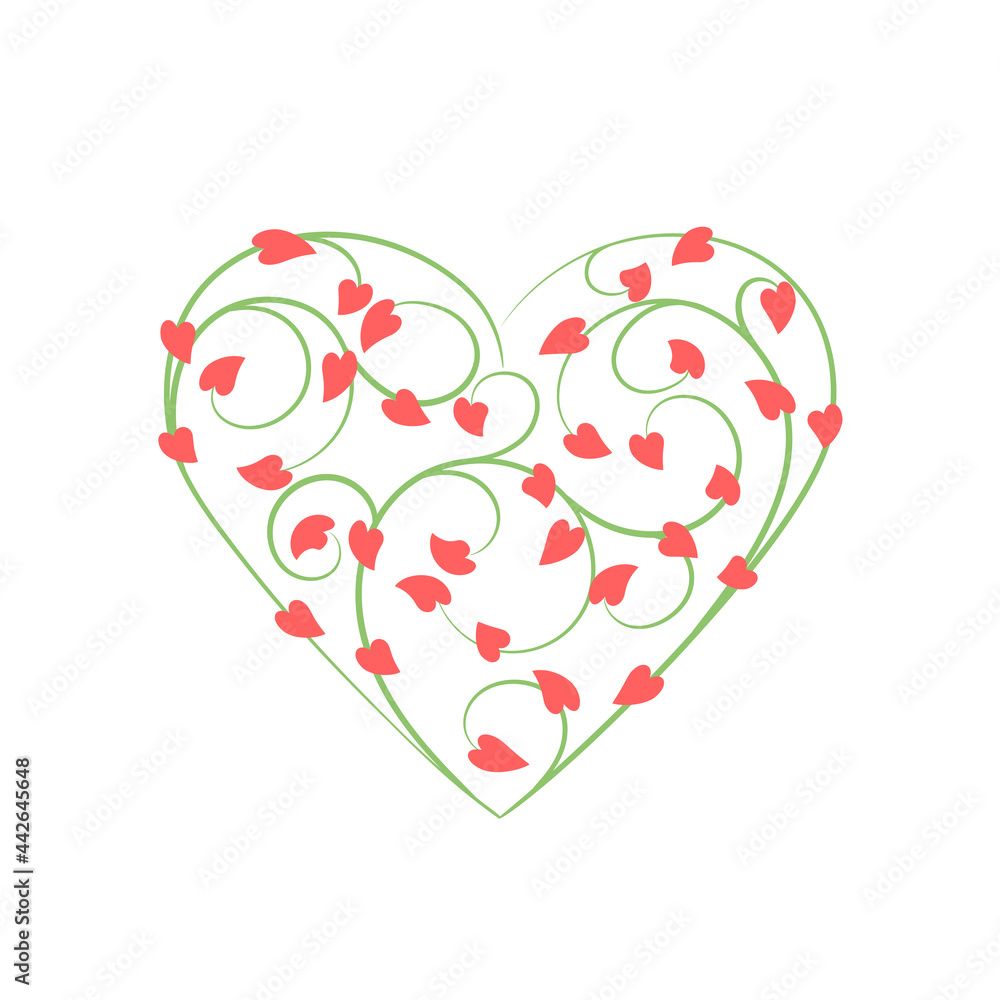 heart shape with branches and small hearts as leaves. vector illustration. love tree symbol. design element for greeting card, invitation. valentine day. color image