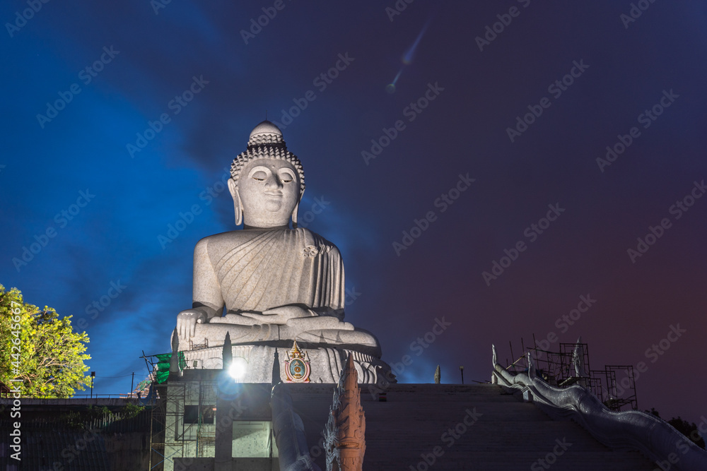 aerial view dark blue cloud over the Phuket big Buddha..Phuket Big Buddha another tourist attraction of Phuket..nature cloudscape sky and blue sea creative nature and travel concept.. aerial view dark blue cloud over the Phuket big Buddha..Phuket Big Buddha another tourist attraction of Phuket..nature cloudscape sky and blue sea creative nature and travel concept..