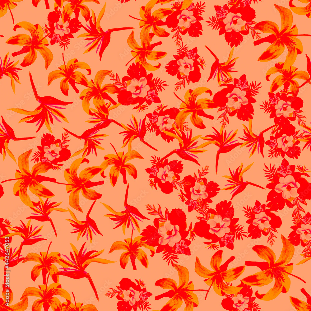 Pink Pattern Plant. Ruby Seamless Plant. Red Tropical Textile. Coral Flower Foliage. Scarlet Wallpaper Hibiscus. Decoration Leaves. Watercolor Illustration. Pink Pattern Plant. Ruby Seamless Plant. Red Tropical Textile. Coral Flower Foliage. Scarlet Wallpaper Hibiscus. Decoration Leaves. Watercolor Illustration.