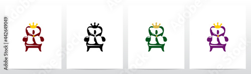 Sitting On A Throne With Crown Letter Logo Design R