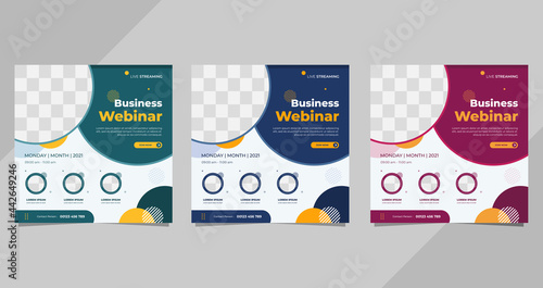 Set of minimalist social media post template for Business Webinar, Creative webinar, Online Education and other online seminars. with geometric background