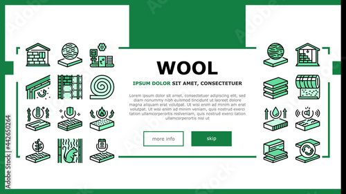 Mineral Wool Material Landing Header Vector. Glass And Basalt Mineral Wool, Thermal And Noise Insulation, Fire Resistance And Strength Illustration