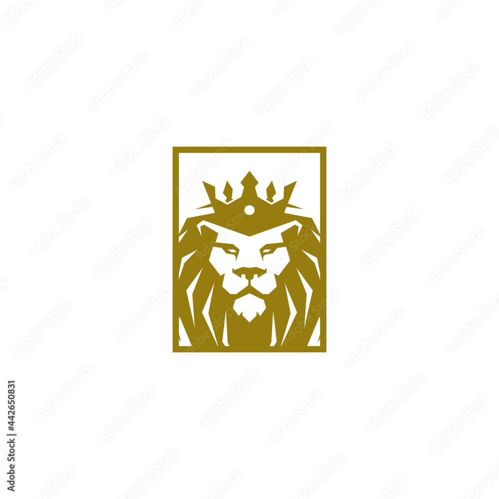 Lion luxury logo icon template, elegant lion logo design illustration, lion head with crown logo, lion elegant symbol.