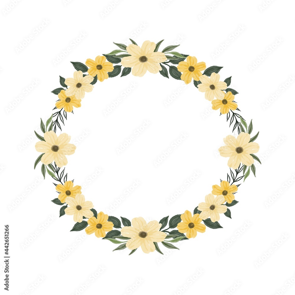 Obraz premium circle frame with yellow watercolor flower border