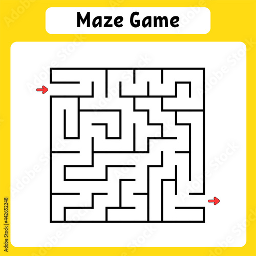 Square maze. Game for kids. Puzzle for children. Labyrinth conundrum. Vector illustration. Find the right path.