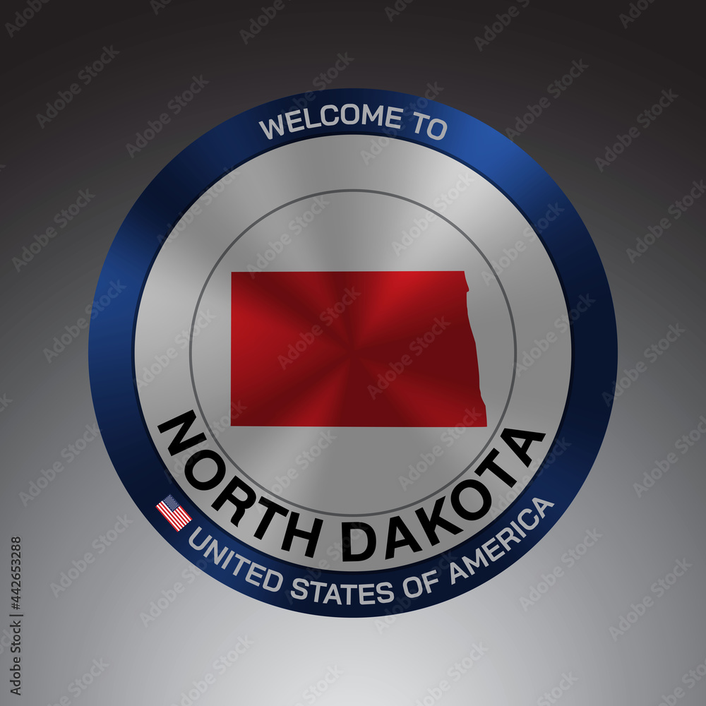 The Sign Shield style United states of America with message, North Dakota and Red map on Grey Background vector art image illustration. The Sign Shield style United states of America with message, North Dakota and Red map on Grey Background vector art image illustration.