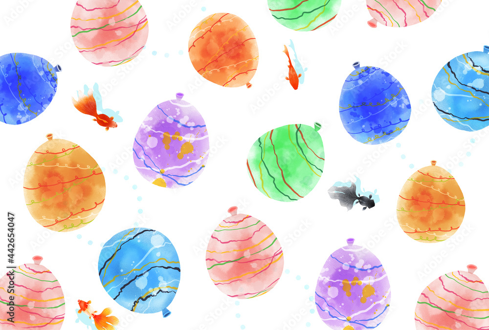 涼しい夏祭りのヨーヨー水風船と金魚の手描き水彩イメージ Stock Illustration Adobe Stock 涼しい夏祭りのヨーヨー水風船と金魚の手描き水彩イメージ Stock Illustration Adobe Stock