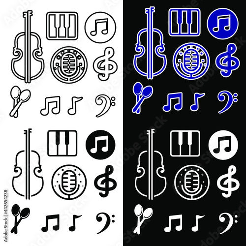 Vector illustration of music icons. Isolated image of musical symbols.