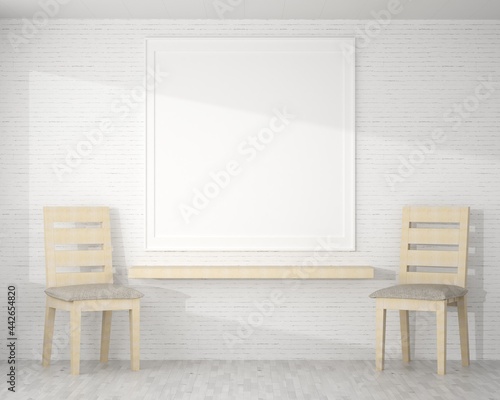 Fototapeta Naklejka Na Ścianę i Meble -  3D living room and chair with blank photo frame
