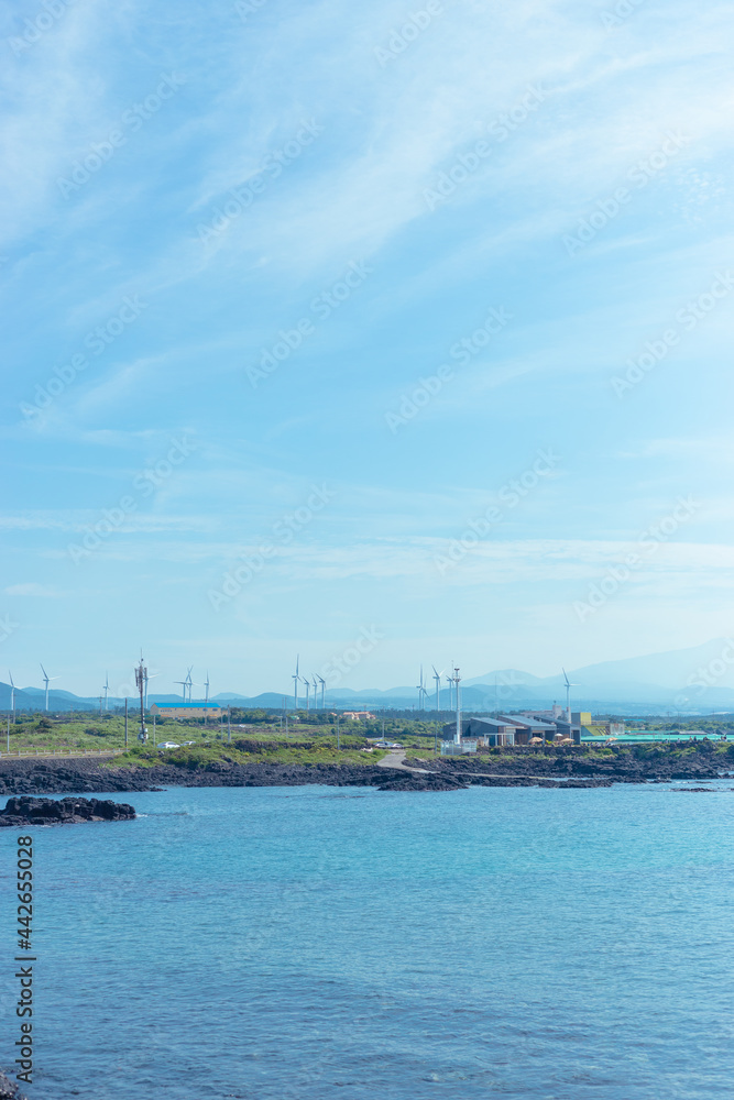 cloudy blue sky and ocean in Jeju island