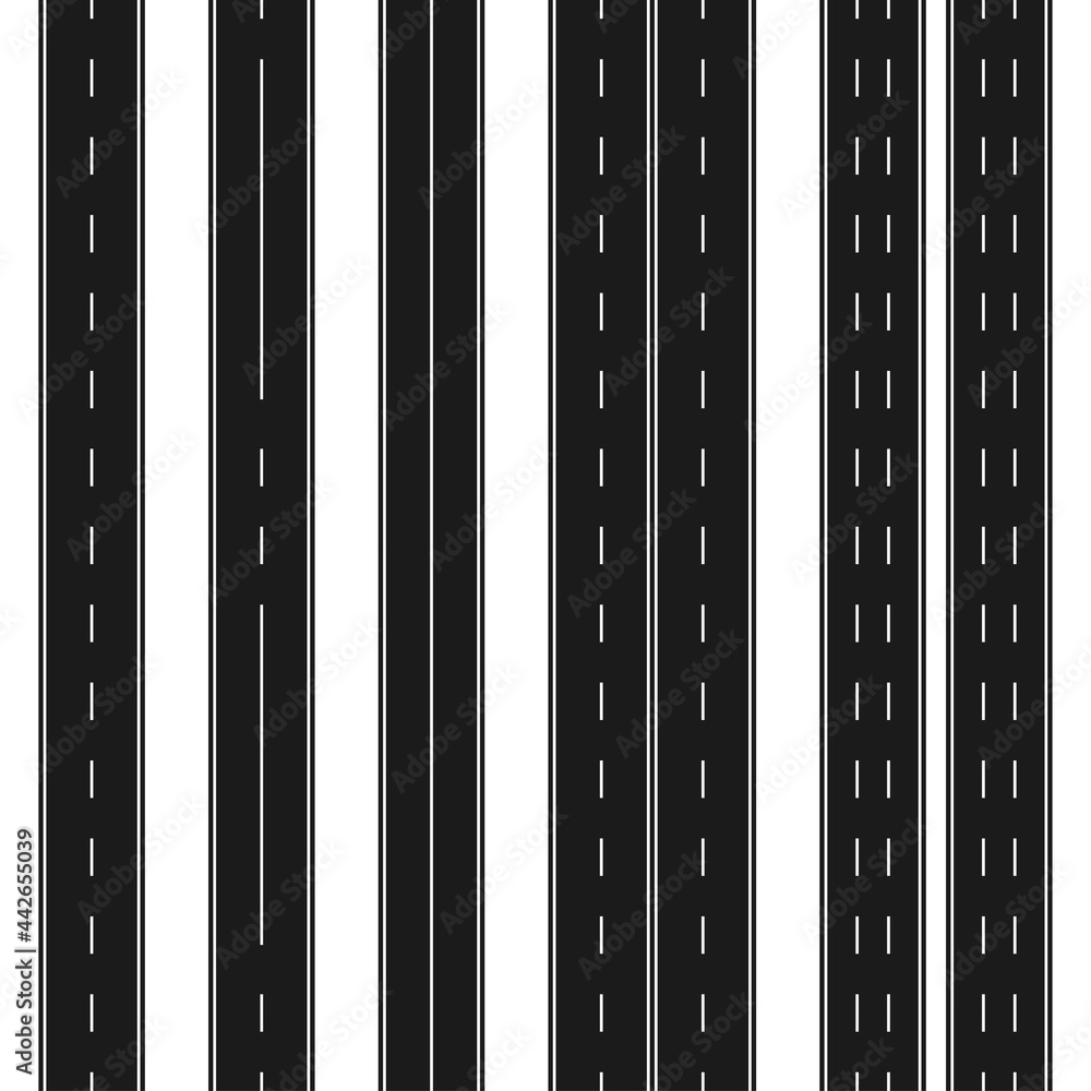 Set of seamless highways with different road markings. Paved roads. Flat style. Vector illustration Set of seamless highways with different road markings. Paved roads. Flat style. Vector illustration