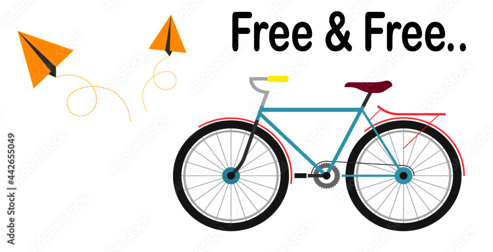 Fototapeta premium Bicycle blur color and paper rocket yellow color on white background Sticker