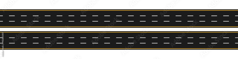 Seamless road with different road markings. Asphalt road. Flat style. Vector illustration