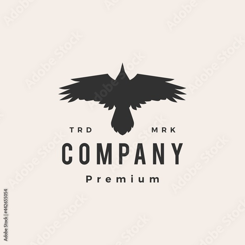 crow raven roar top view fly hipster vintage logo vector icon illustration