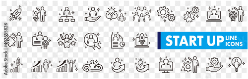 Business Startup Management Teamwork strategy Employee line  icons set