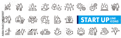 Business Startup Management Teamwork strategy Employee line  icons set