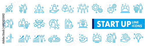 Business Startup Management Teamwork strategy Employee line  icons set