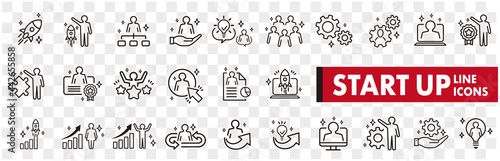 Business Startup Management Teamwork strategy Employee line  icons set