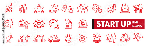 Business Startup Management Teamwork strategy Employee line  icons set