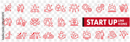 Business Startup Management Teamwork strategy Employee line  icons set