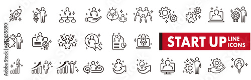 Business Startup Management Teamwork strategy Employee line  icons set
