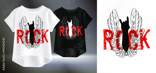 Vector illustration of a T-shirt with a red lettering and the image of wings. Isolated image of fashionable clothing.