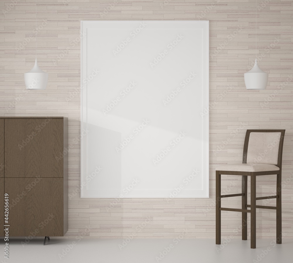 3D living room and chair with blank photo frame 3D living room and chair with blank photo frame