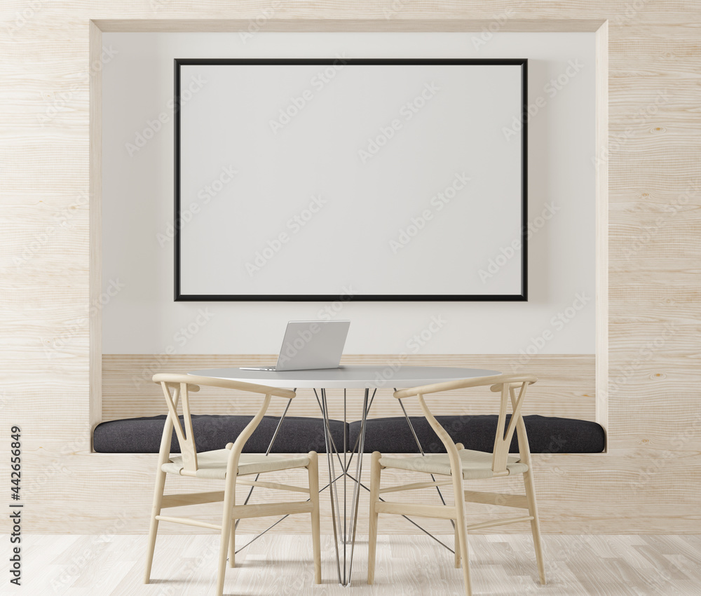 Fototapeta premium 3D dining room with blank photo frame
