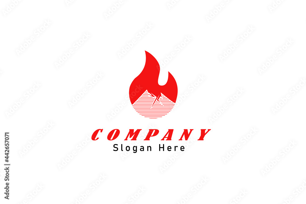 combination of fire and mountain. A logo that will fire up opportunities for your business related to nature, wellness and health products or services. combination of fire and mountain. A logo that will fire up opportunities for your business related to nature, wellness and health products or services.