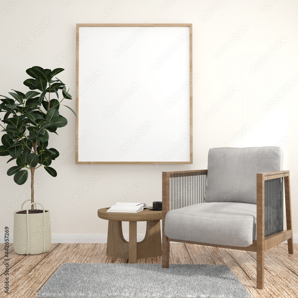 3D living room and sofa with blank photo frame 3D living room and sofa with blank photo frame