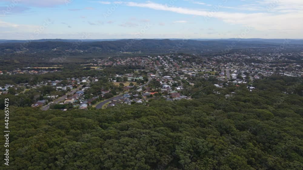 Panoramic View Of Norah Head Suburb With Thick Green Woods At New South Wales, Australia. aerial Panoramic View Of Norah Head Suburb With Thick Green Woods At New South Wales, Australia. aerial