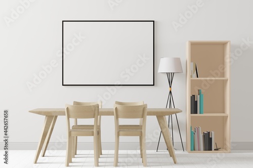 Fototapeta Naklejka Na Ścianę i Meble -  3D dining room with blank photo frame