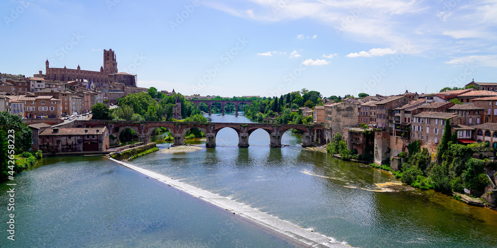 View panorama in city Albi in south medieval France