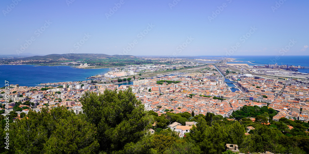 Sete Aerial panorama of the city port of town in Herault in Occitanie France