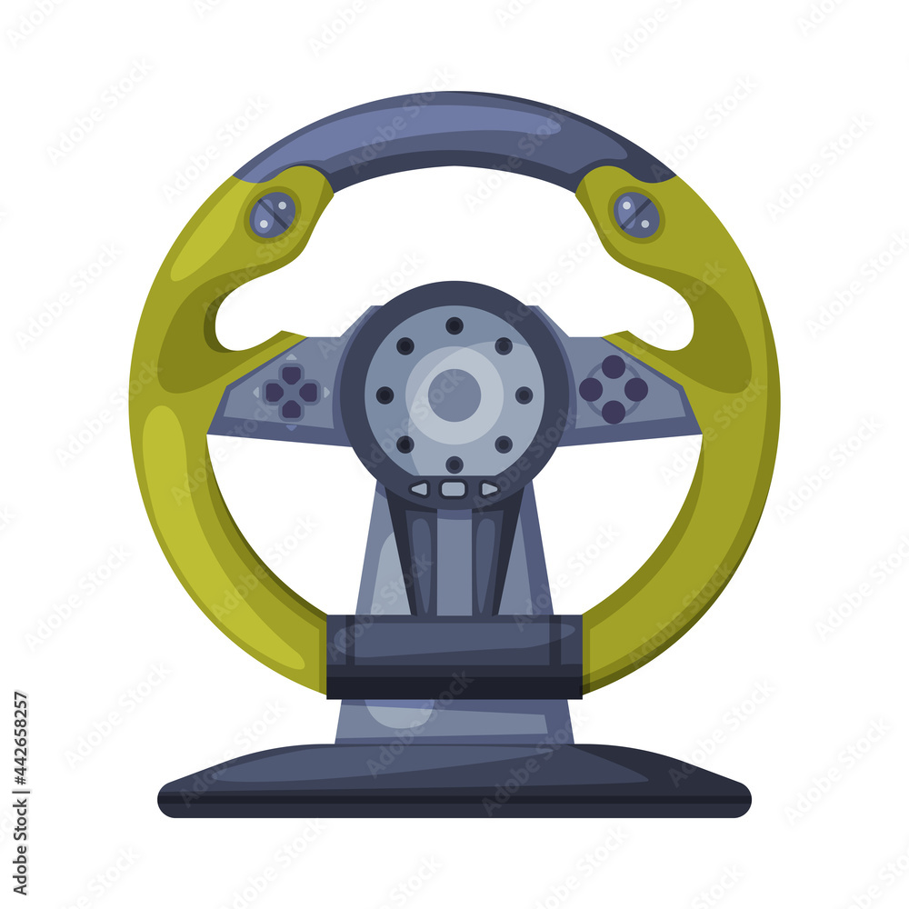 Fototapeta premium Racing Steering Wheel Game Controller, Video Game Players Accessory Device Vector Illustration