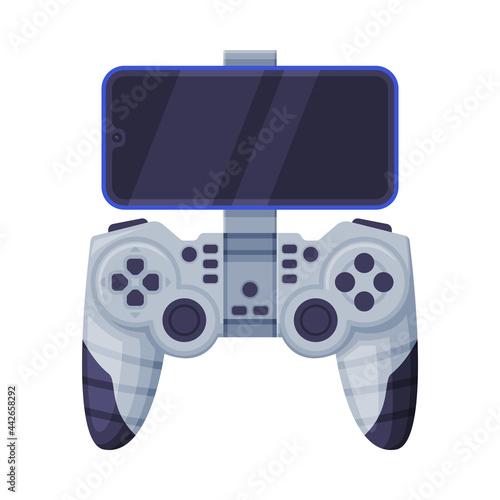 Video Game Controller with Smatphone Display, Modern Game Console Cartoon Vector Illustration