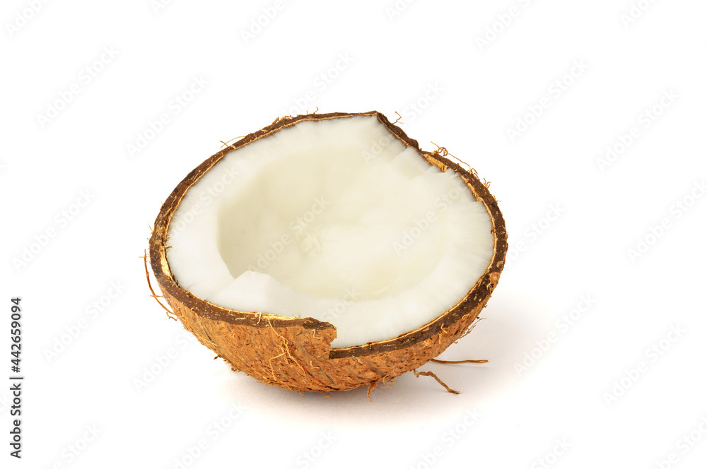 half coconut Isolated on white. exotic fruits half coconut Isolated on white. exotic fruits
