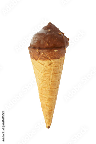 cone of chocolate ice cream isolated on white